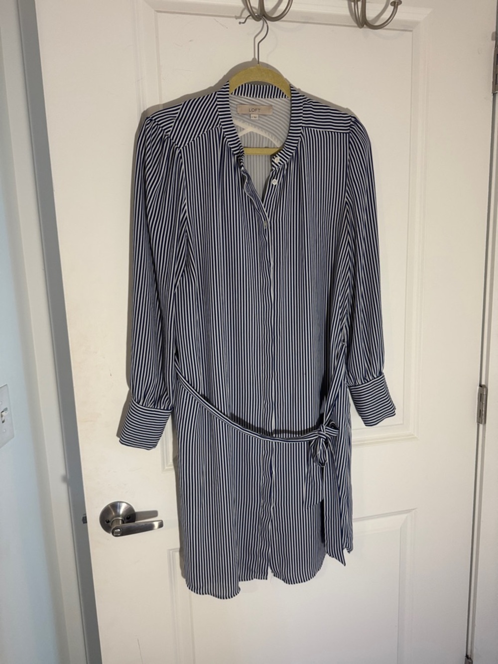 LOFT Navy and White Striped Shirt Dress